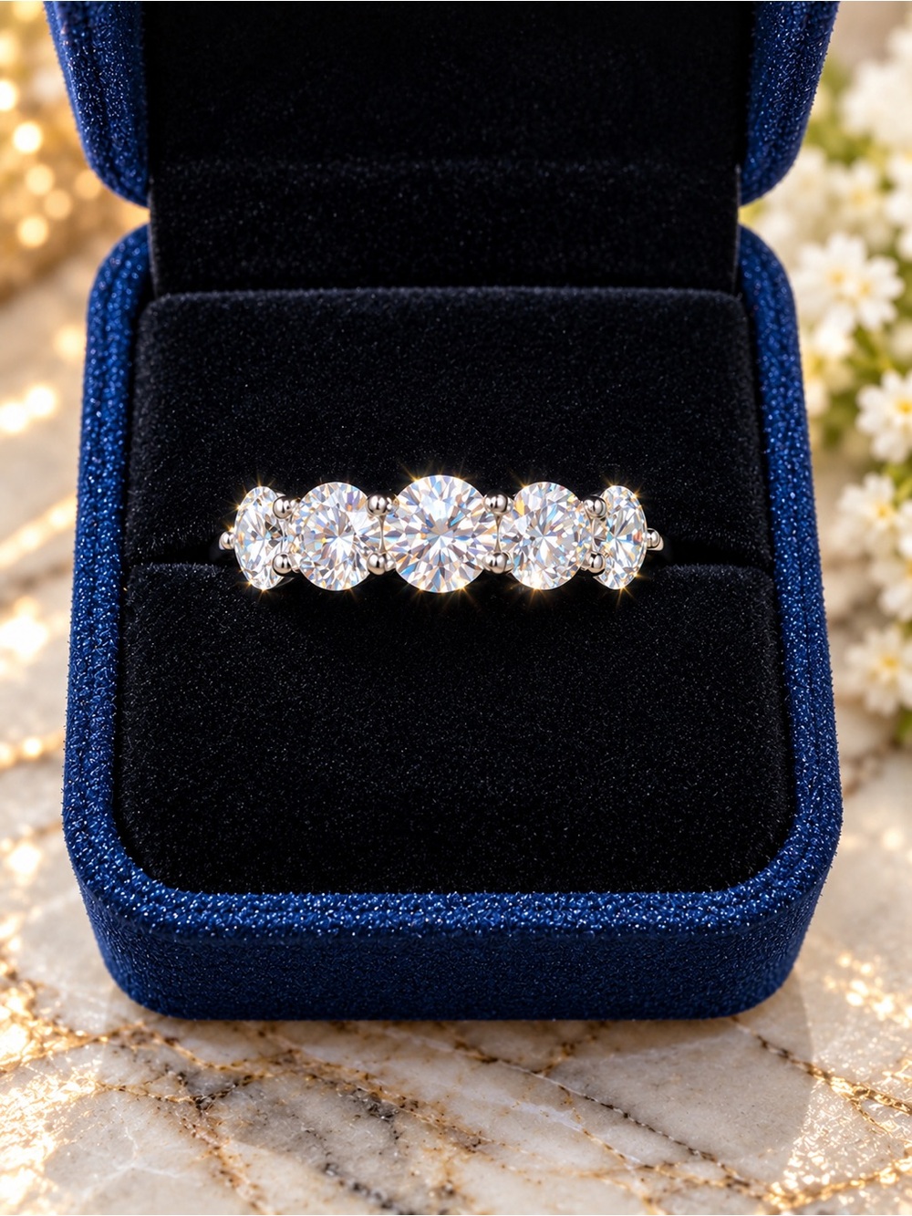 8.50 CTW Moissanite Five Stone Ring D VVS Sterling Silver Size 6 NWT